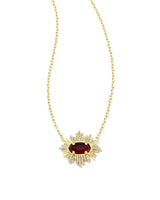 Grayson Gold Sunburst Framed Pendant Necklace in Red Glass
