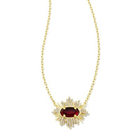 Grayson Gold Sunburst Framed Pendant Necklace in Red Glass