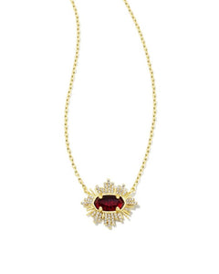 Grayson Gold Sunburst Framed Pendant Necklace in Red Glass