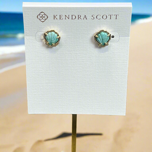 Brynne Shell Stud Earring in Gold Sea Green Chrysocolla