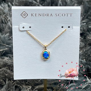 Daphne Framed Pendant Necklace Gold in Bright Blue Opal
