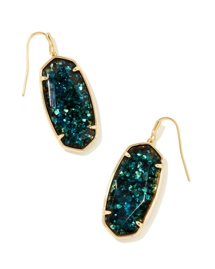 Faceted Elle Gold Drop Earring in Dark Teal Mica