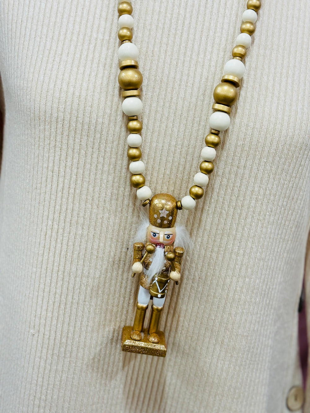 Wooden Nutcracker Necklace - Gold