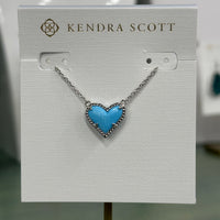 Ari Heart Short Silver Pendant Necklace in Turquoise