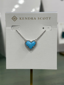 Ari Heart Short Silver Pendant Necklace in Turquoise