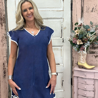 Terry Zip Dress - Navy