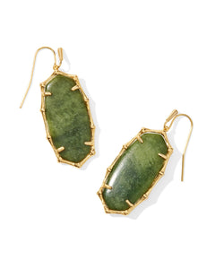 Elle Gold Bamboo Frame Drop Earrings in Sage Serpentine