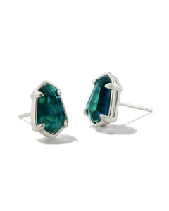 Alexandria Silver Stud Earring in Teal Green Illusion