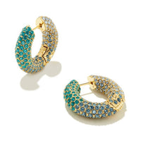Mikki Pave Gold Hoop Earring in Blue Green Ombre Mix