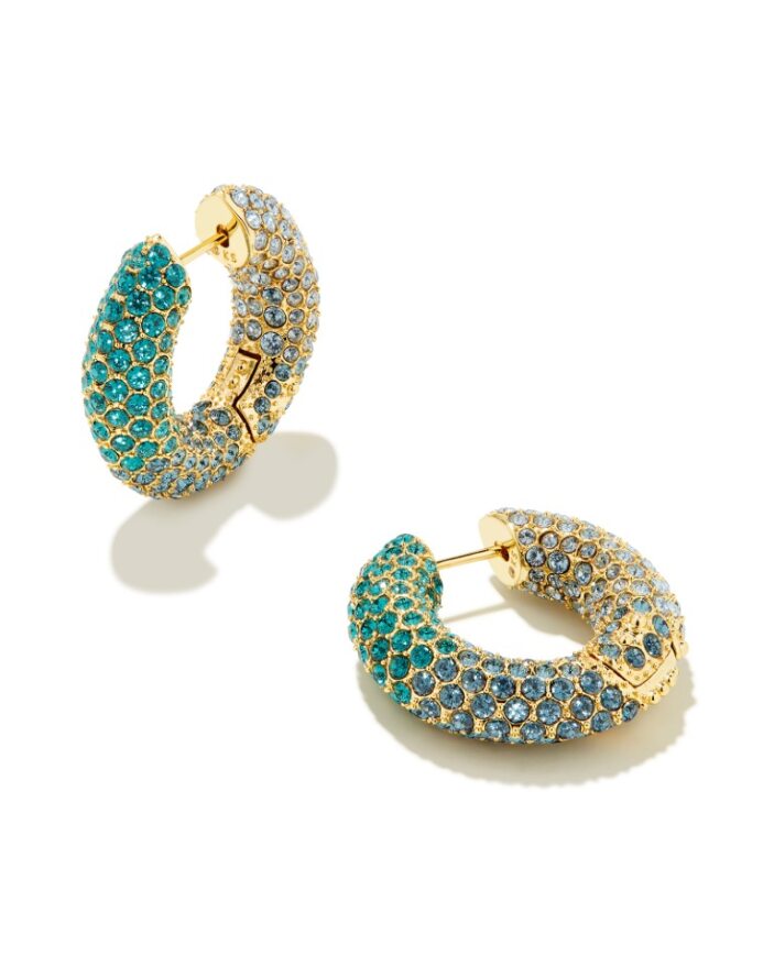 Mikki Pave Gold Hoop Earring in Blue Green Ombre Mix