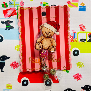 Santa Teddy Bear Badge Reel