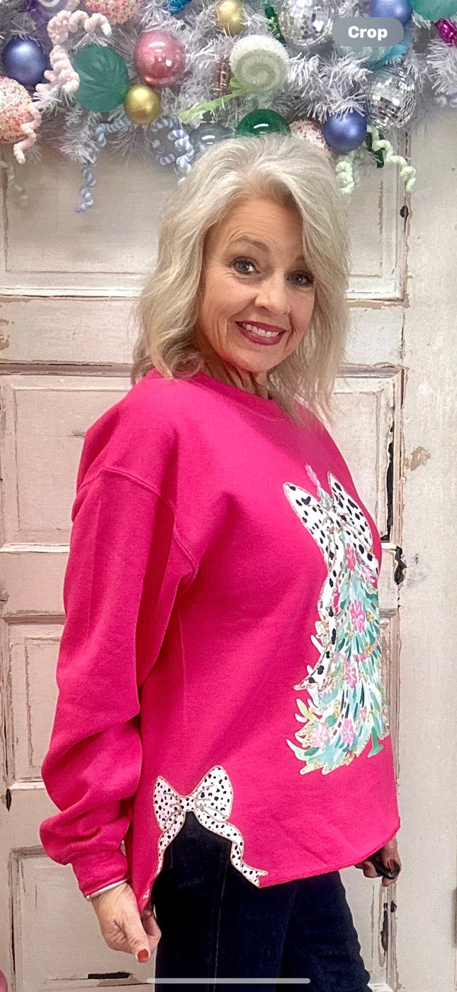 Pink Tree & Bows Side Bow Sweatshirt