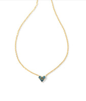 9608862963 - Katy Heart Necklace Gold in Teal Glass
