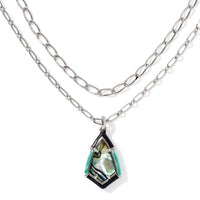 Camry Silver Enamel Frame Multi Strand Necklace in Abalone