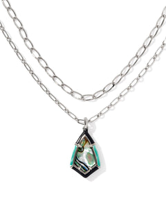 Camry Silver Enamel Frame Multi Strand Necklace in Abalone