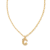 Crystal Letter C Gold Short Pendant Necklace in White Crystal