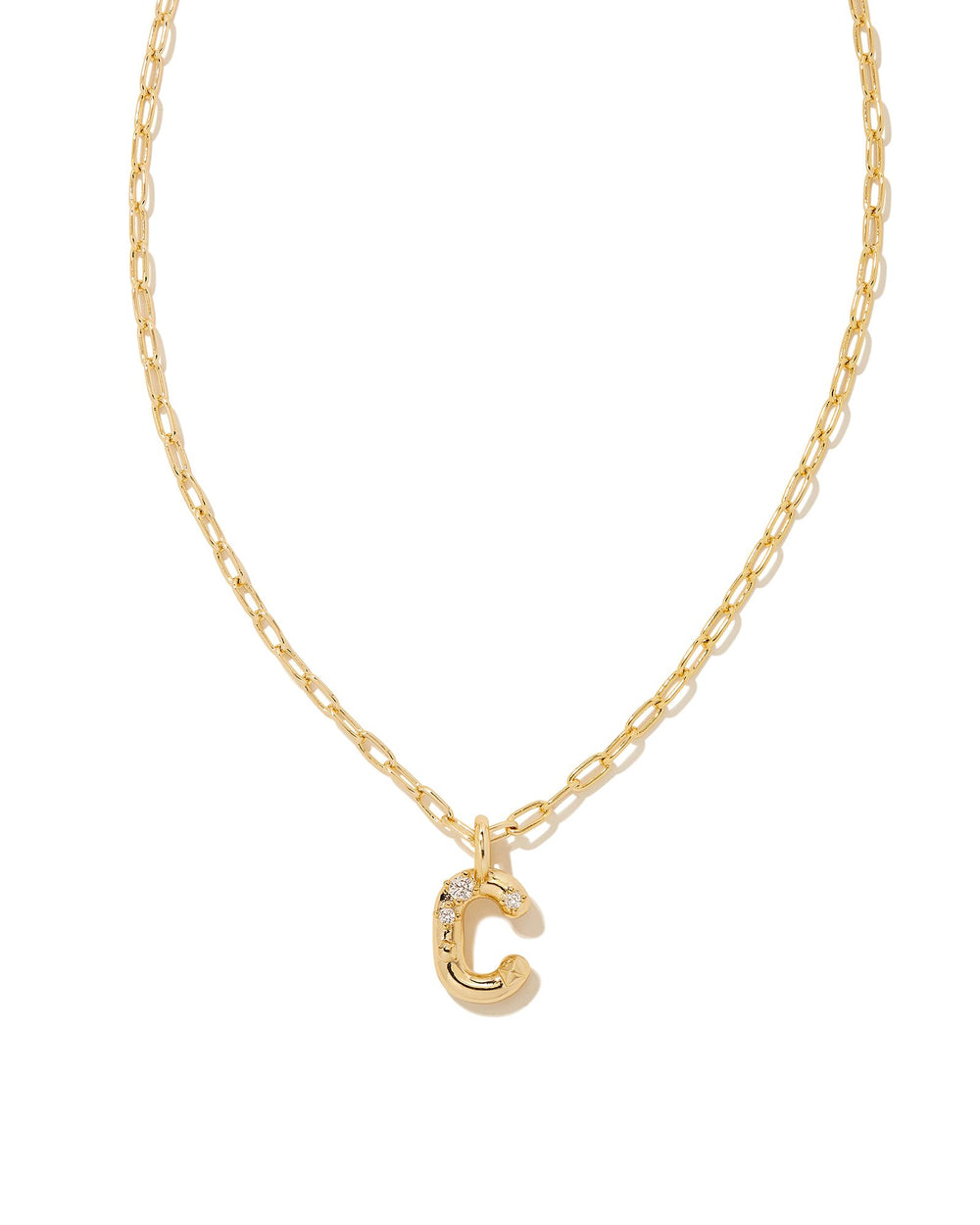 Crystal Letter C Gold Short Pendant Necklace in White Crystal