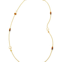 Monica Gold Long Strand Necklace in Brown Mix