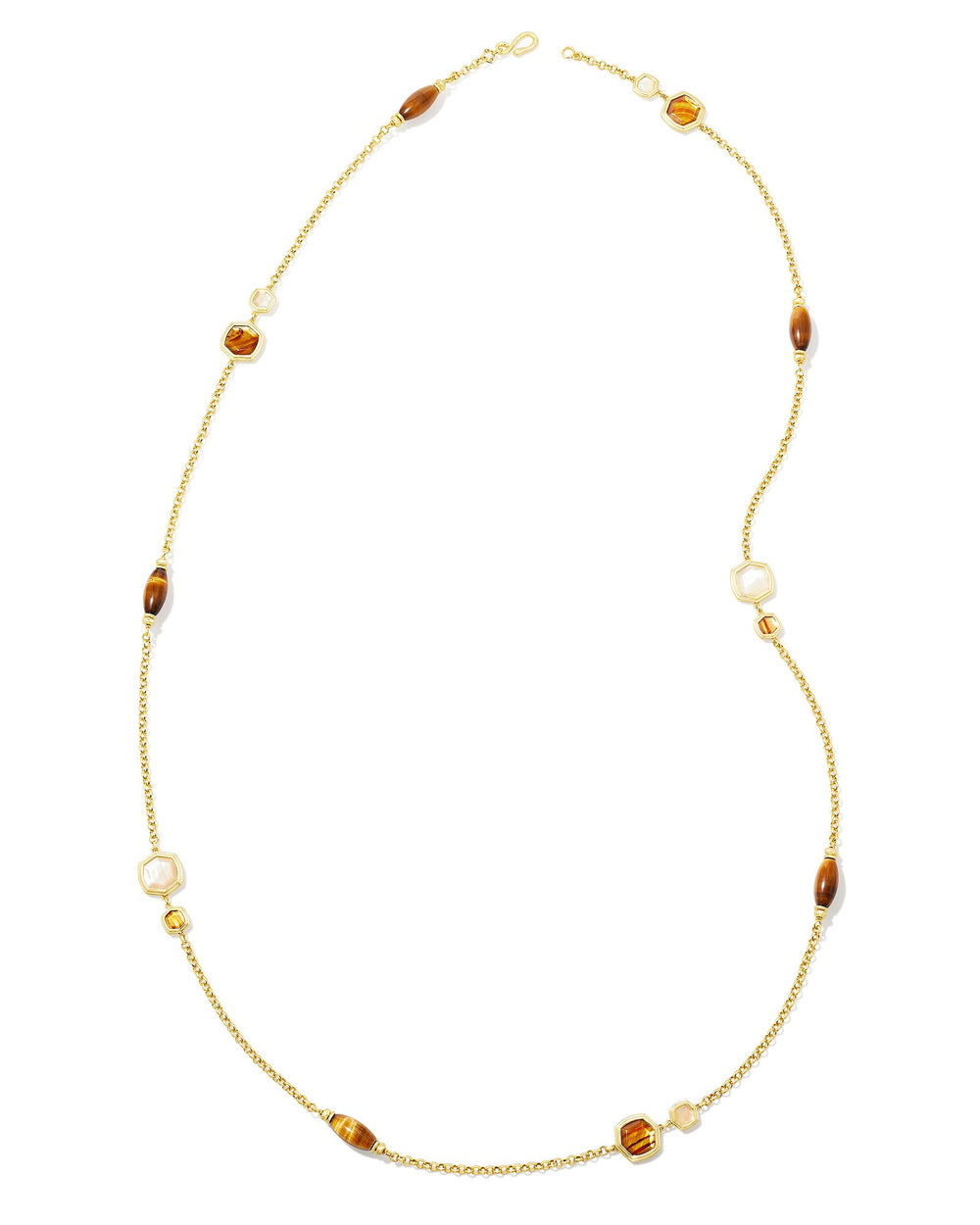 Monica Gold Long Strand Necklace in Brown Mix