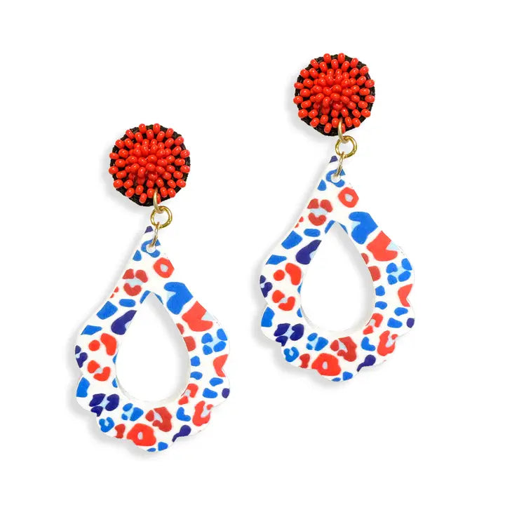 Patriotic Leopard Teardrop Earrings