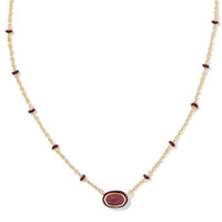 Mini Elisa Gold Enamel Frame Short Pendant Necklace in Maroon Magnesite