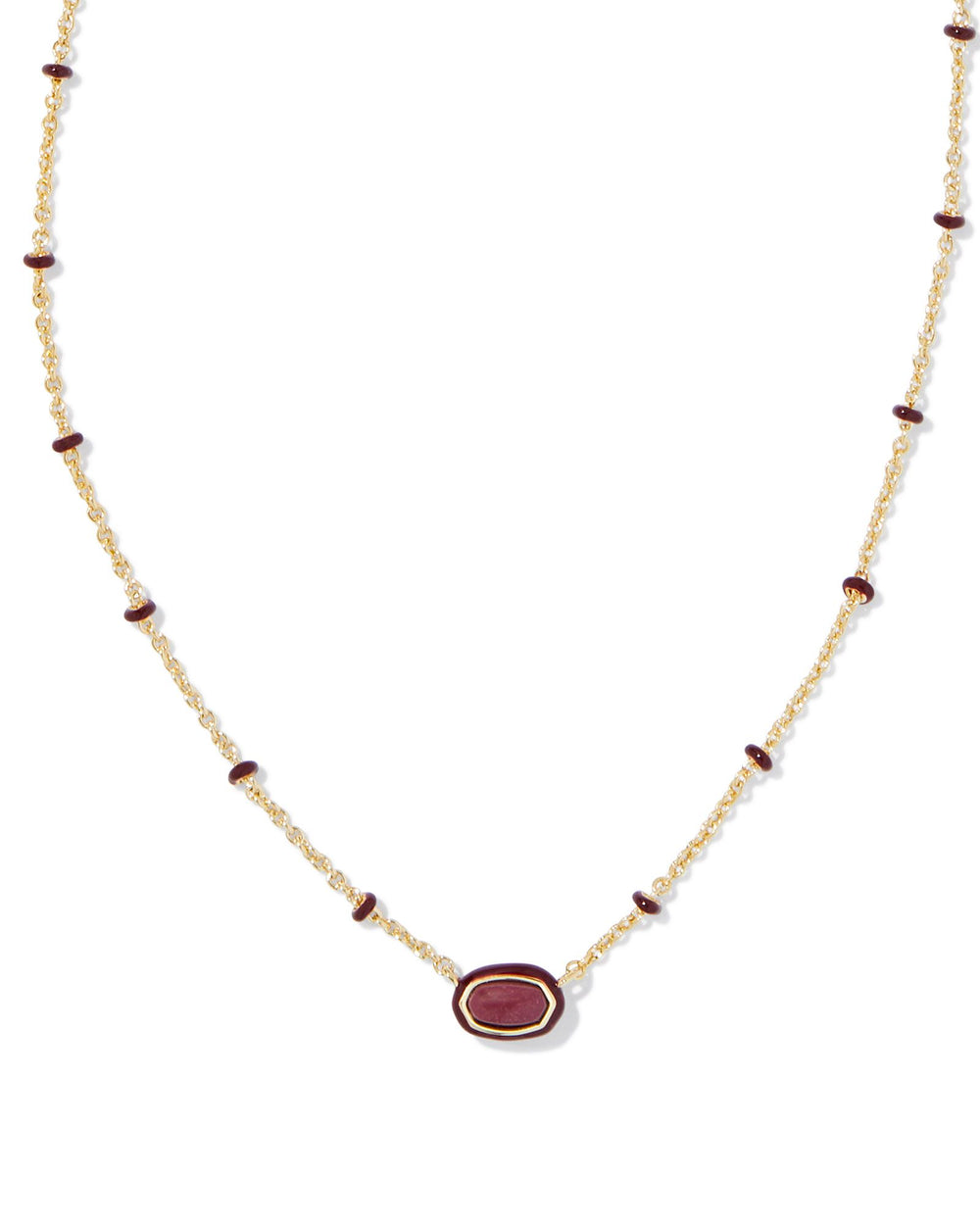 Mini Elisa Gold Enamel Frame Short Pendant Necklace in Maroon Magnesite