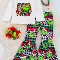 Don't Be A Grinch Leopard and Plaid Toddler Outfit Set
