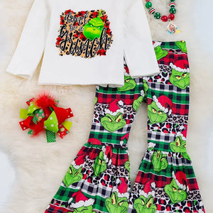 Don't Be A Grinch Leopard and Plaid Toddler Outfit Set