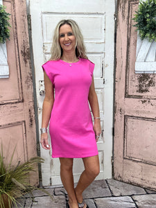 Scuba Cap Sleeve Dress - Hot Pink