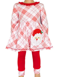 Red Plaid Santa Holiday Legging Girls Set