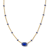 Mini Elisa Gold Enamel Frame Short Pendant Necklace in Cobalt Illusion