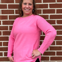 Cashmere Two-Pocket Sweater - Bright Hot Pink