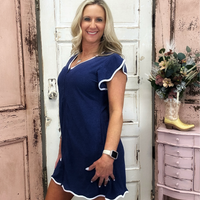 Terry Zip Dress - Navy