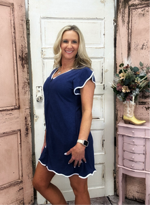 Terry Zip Dress - Navy