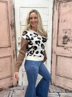 Leopard Color Block V-Neck Sweater
