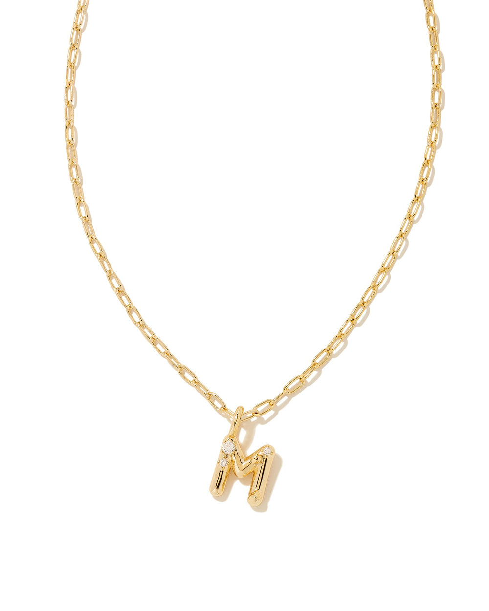 Crystal Letter M Gold Short Pendant Necklace in White Crystal