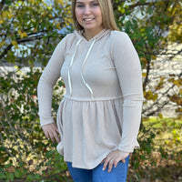 Cream Ribbed Hoodie Top