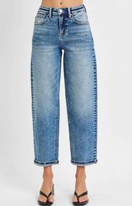 High Rise Crop Boyfriend Cuffed Jeans