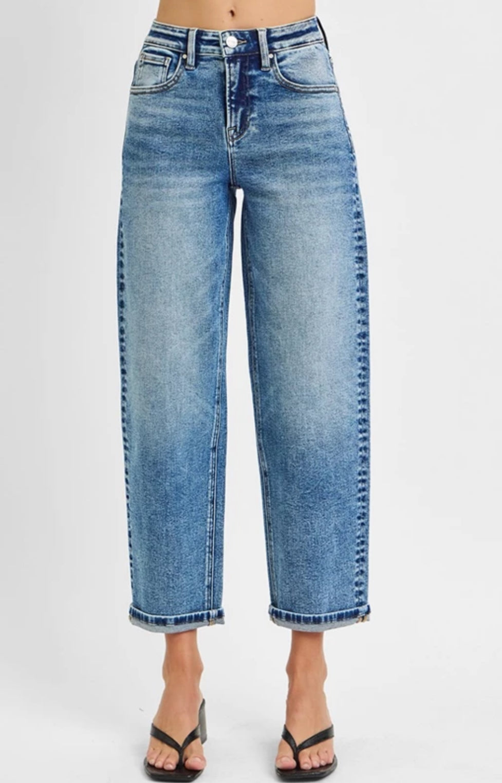 High Rise Crop Boyfriend Cuffed Jeans