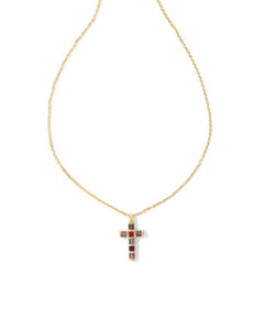 Gracie Cross Pendant Necklace Gold in Multi Mix