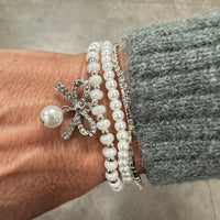 Pearl Bow Sliver Stretch Bracelet Set