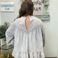 Dusty Blue Eyelet Blouse