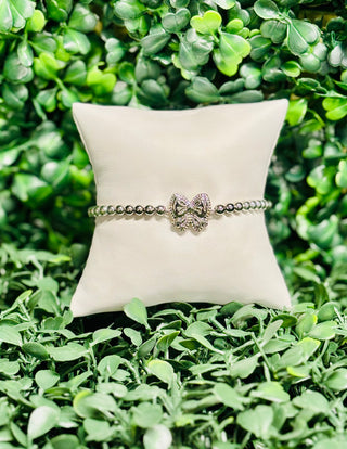 Haley Silver Bow Stretch Bracelet Ivory Mother of Pearl