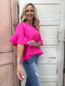 Rebecca Ruffle Sleeve Top - Pink