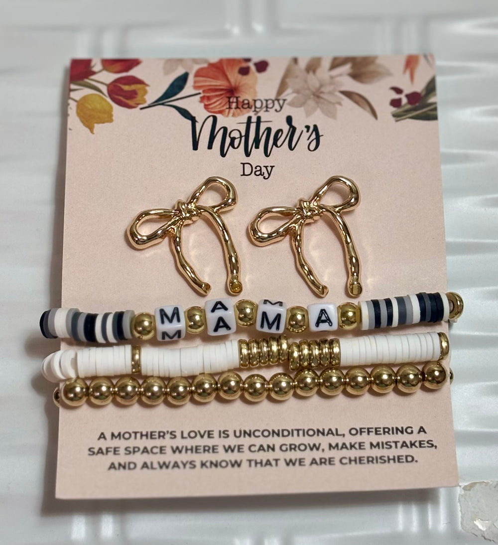 Bow & White Mama Stretch Bracelet Set