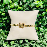 Haley Gold Bow Stretch Bracelet Bush Mother of Pearl