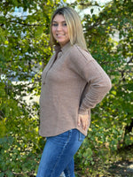 Knit V-Neck Collared Top - Sand
