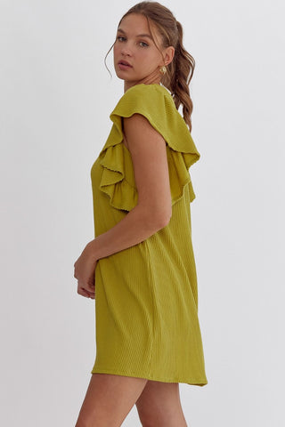 Chartreuse Ribbed Sleeveless Dress
