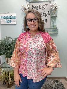 Pink Mixed Paisley Print Blouse