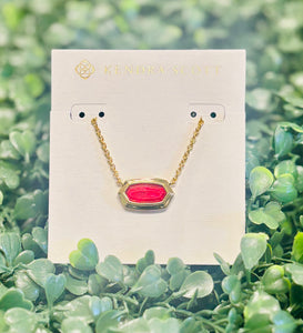 Elisa Bezel Gold Pendant Necklace in Carmine Red Illusion